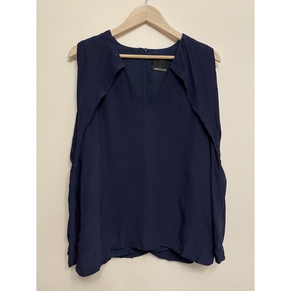 C/MEO Collective Cold Shoulder Top Women Large Navy Blue‎ Lined Blouse Anthro